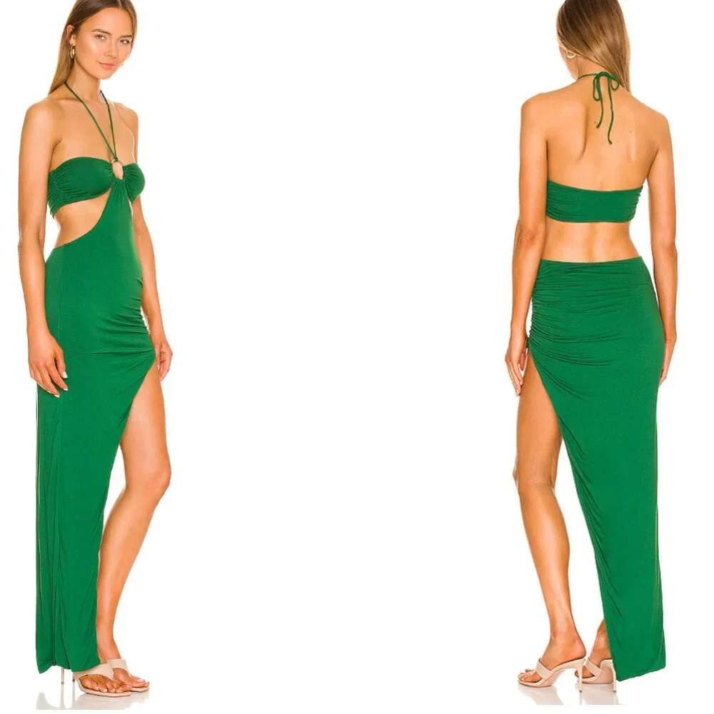 NWT Indah Celia Bandeau Cut Out Maxi Dress with High Slit in Green - Size Small - Picture 2 of 5